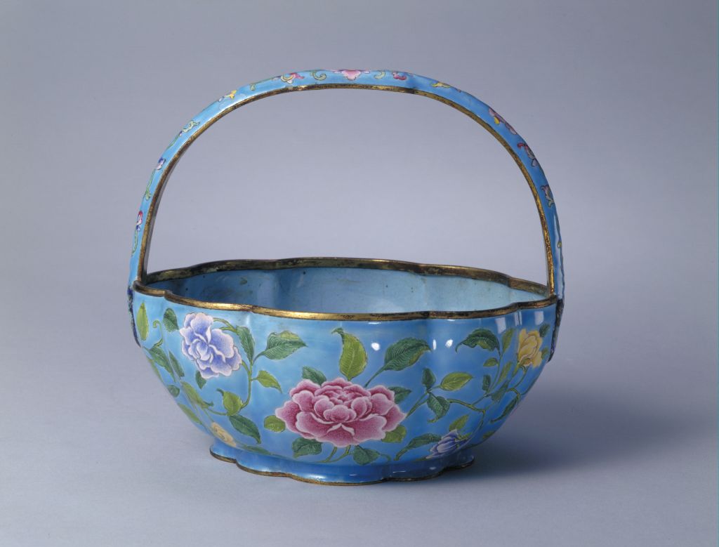 图片[1]-Qianlong style enamel rose pattern petal flower basket-China Archive